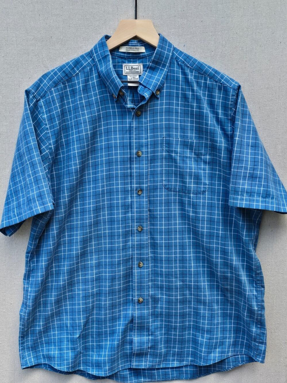 L.L.Bean Men’s Blue Plaid Short Sleeve Button Down Shirt Large Regular
